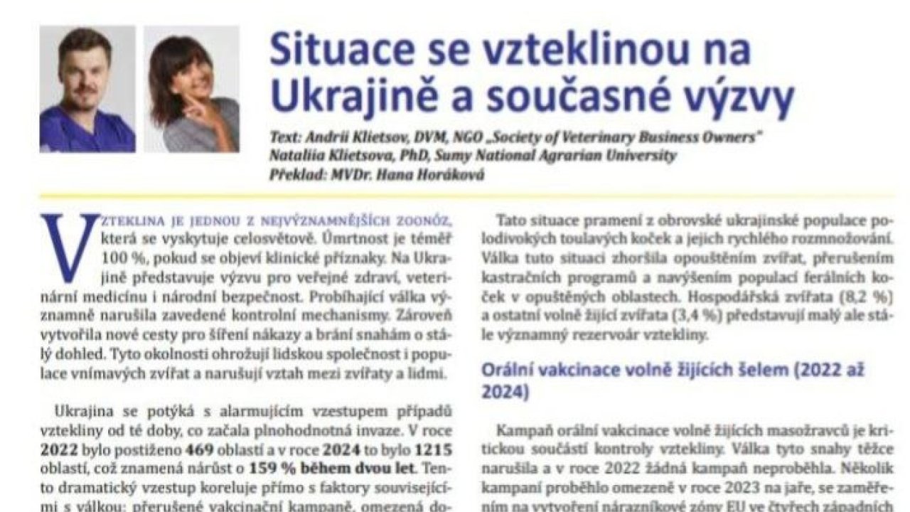 Публікація в чеському журналі на тему: "Ситуація зі сказом в Україні та сучасні виклики"